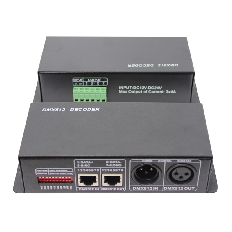 DC12/24V 4Ax3CH, High Quality 256 Gradations of Controlling Universal standard DMX512 Controller Decoder for RGB Dream Color LED Light Strips DC12/24V 4Ax3CH, High Quality 256 Gradations of Controlling Universal standard DMX512 Controller Decoder for RGB Dream Color LED Light Strips